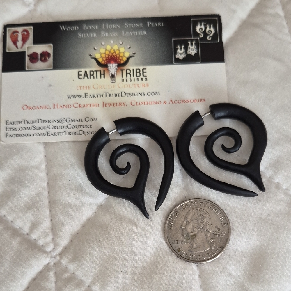 Hand Crafted Wood Black Earrings